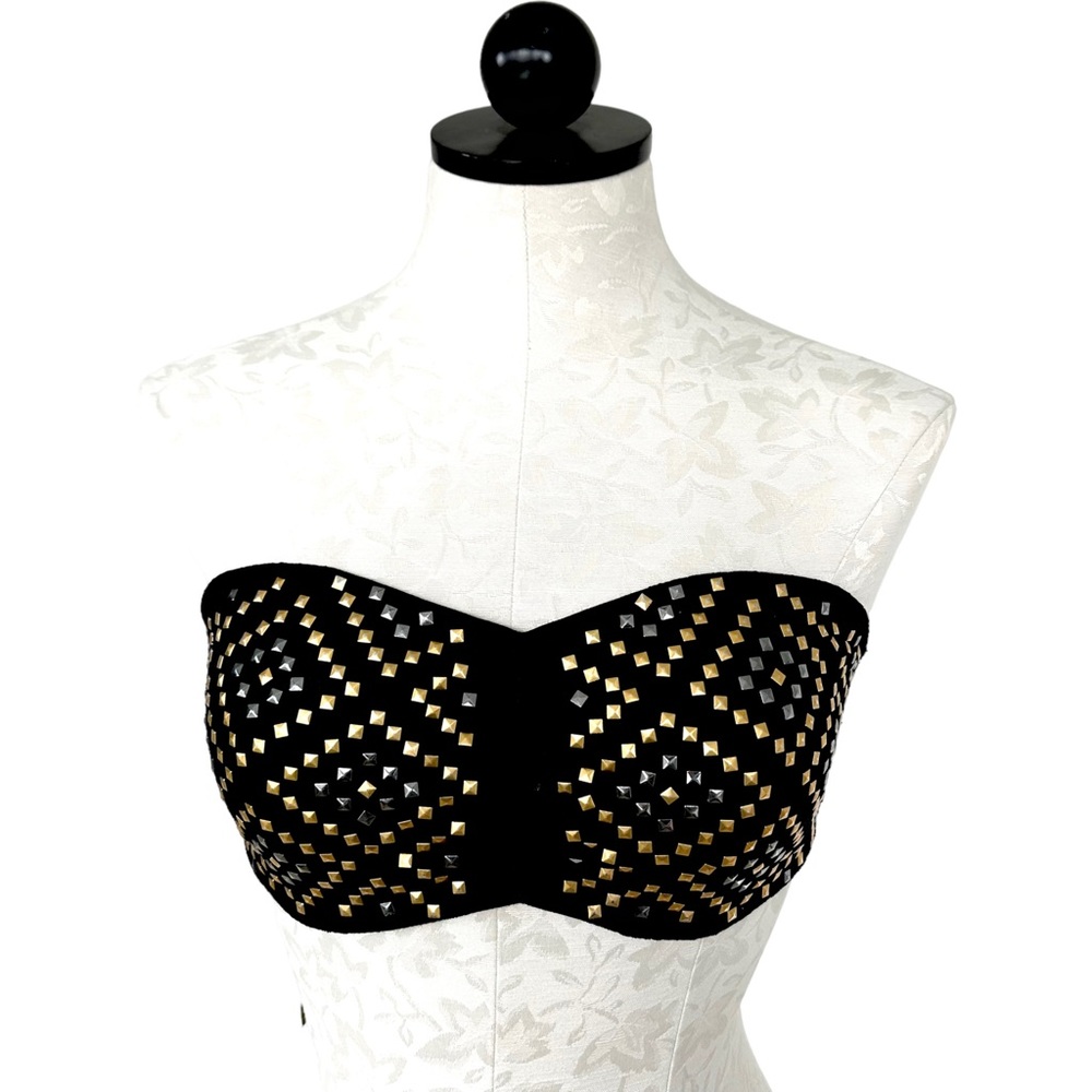 PINK Victoria's Secret Studded Detail Black Lace Bandeau Bikini Top Size Large